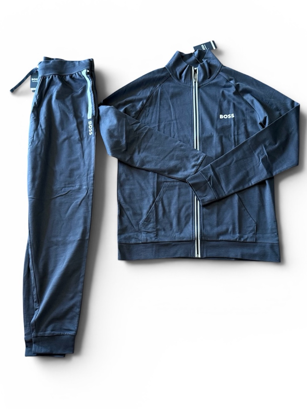 Hugo Boss Gray homewear Track Jacket and Pants with White BOSS Logo.